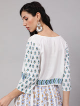 White Block Print Top