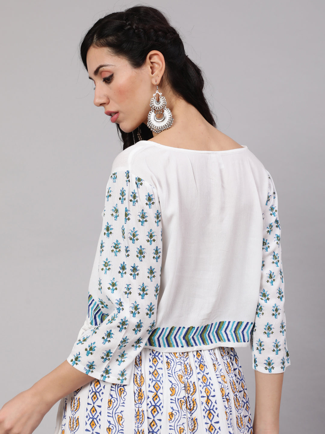 White Block Print Top