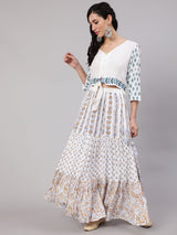 White Block Print Top