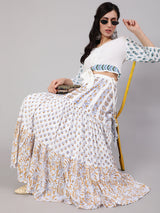 White Block Print Top