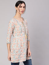 White Floral Print Straight Tunic - Elganza