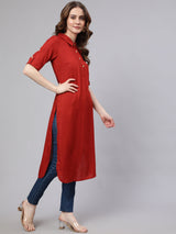 Red Pathani Straight Kurta - Elganza