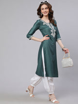 Blue Embroidered Straight Kurta - Elganza
