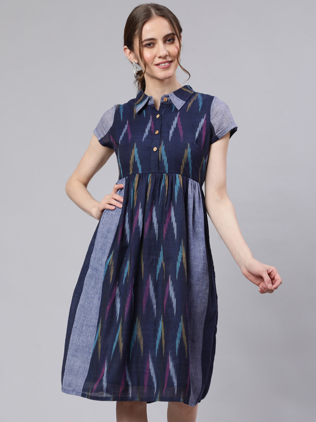 Blue Ikat Skater Dress - Elganza