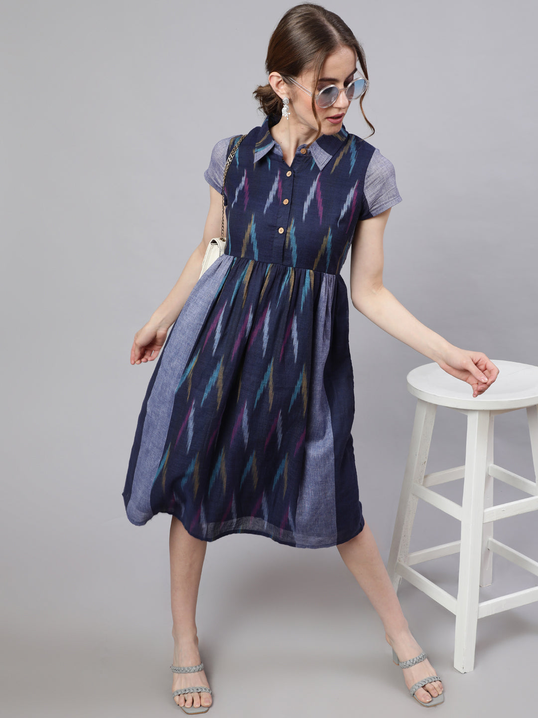 Blue Ikat Skater Dress - Elganza