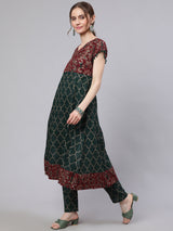 Green Printed Lurex Design Anarkali - Elganza
