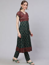 Green Printed Lurex Design Anarkali - Elganza