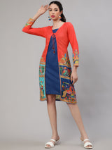 Orange Abstract Print Layered Dress - Elganza