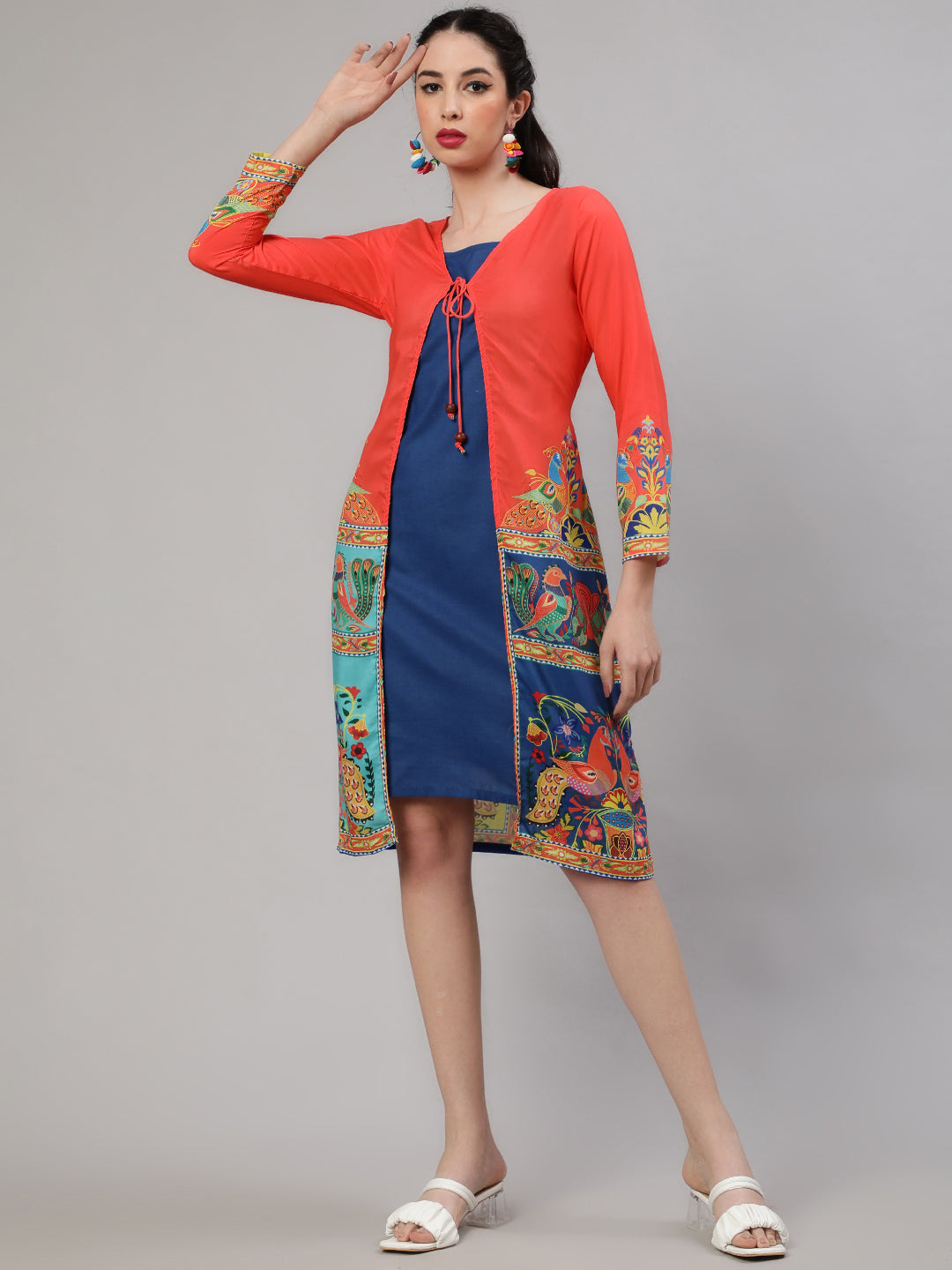Orange Abstract Print Layered Dress - Elganza