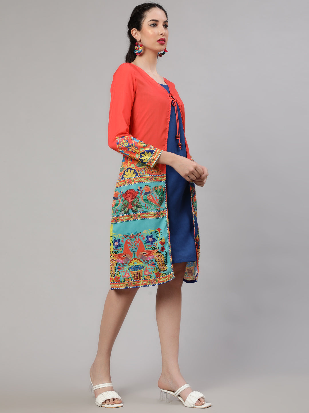 Orange Abstract Print Layered Dress - Elganza