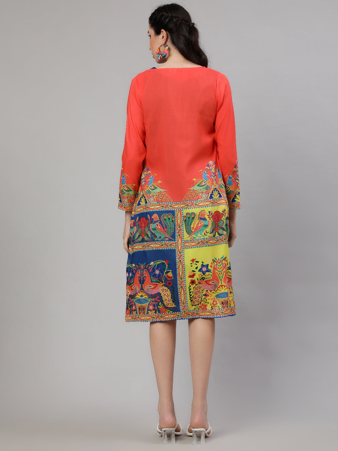 Orange Abstract Print Layered Dress - Elganza