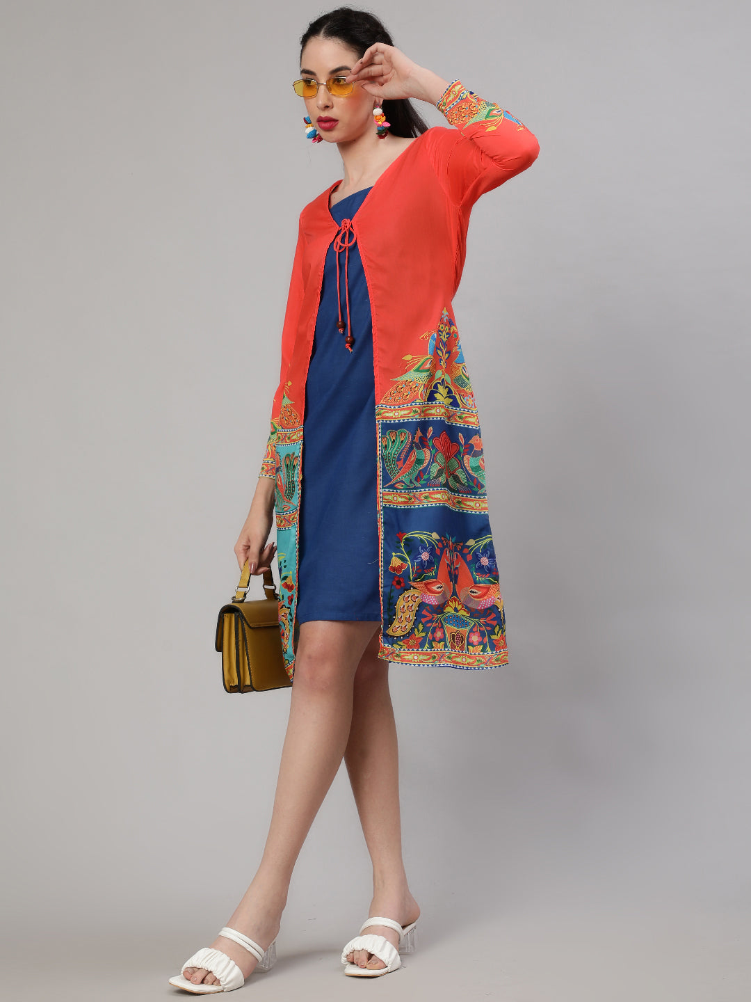 Orange Abstract Print Layered Dress - Elganza