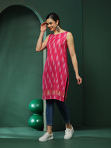 Pink Ikat Print Sleeveless Kurta - Elganza