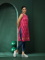 Pink Ikat Print Sleeveless Kurta - Elganza