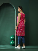 Pink Ikat Print Sleeveless Kurta - Elganza