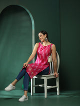 Pink Ikat Print Sleeveless Kurta - Elganza