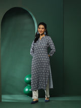 Navy Blue & White Printed Couple Combo Set