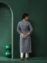 Navy Blue & White Printed Couple Combo Set