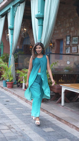 Elegant Green Ombre Pleated Wrap Kurta Set for Women | Georgette A-Line Kurta with Palazzo image 7