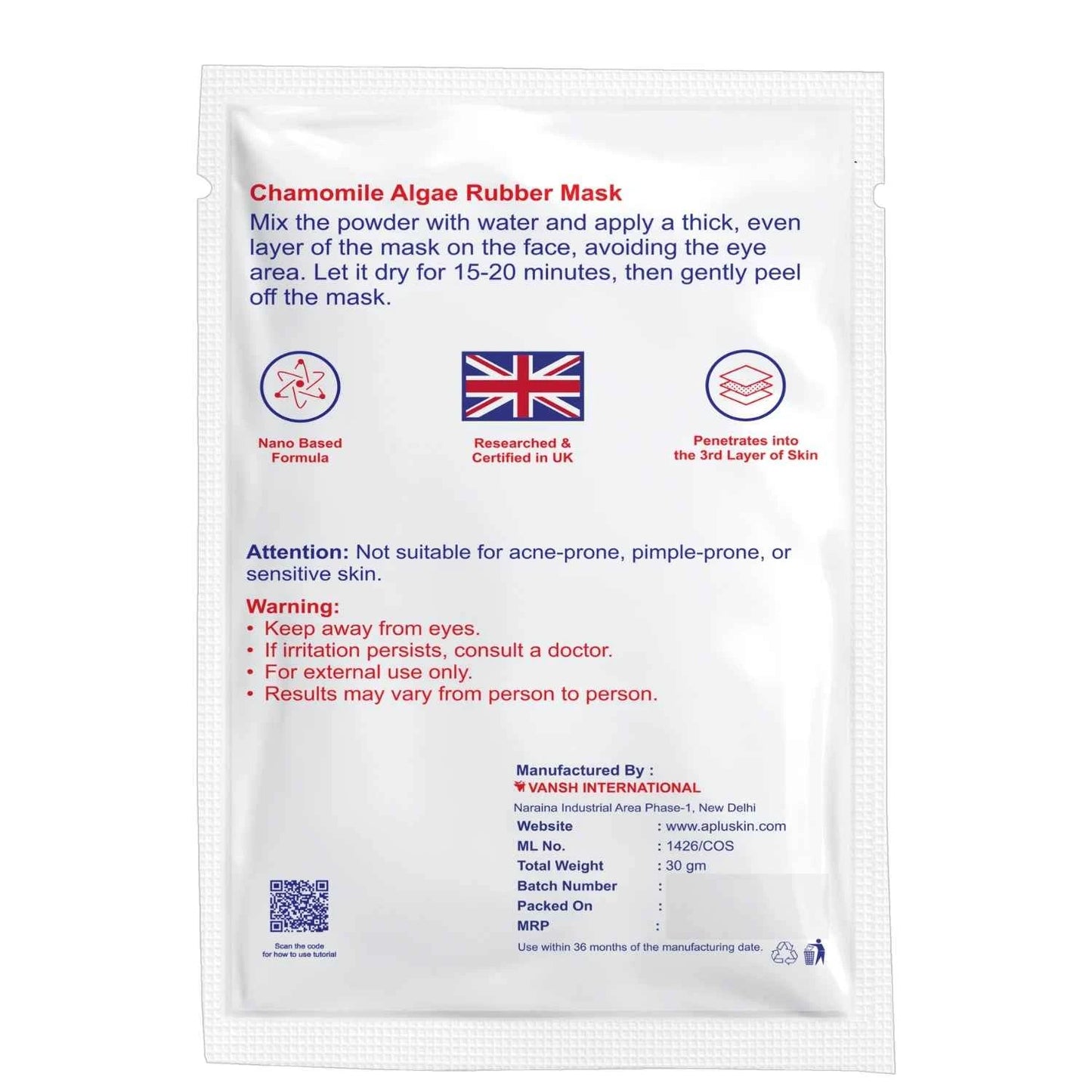 Chamomile Algae Rubber Mask with Vitamin C & Goji Extract – 30 gm