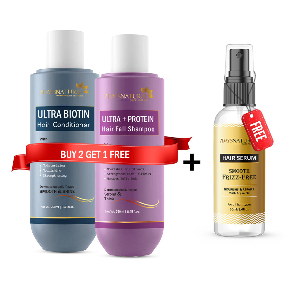 7Days Natural Hair Care Combo Pack (Ultra Biotin Conditioner + Ultra Protein Shampoo + FREE Hair Serum) BUY 2 GET 1 FREE OFFER! image 0