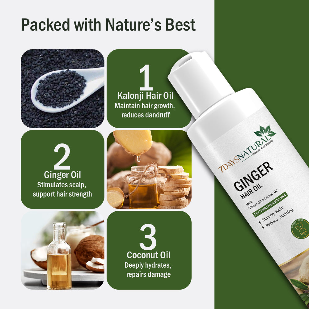 7Days Ginger Hair Oil with Sunflower oil, Sesame Seed oil, Castor Oil & Ginger Oil - 100ml (100 ML) image 1