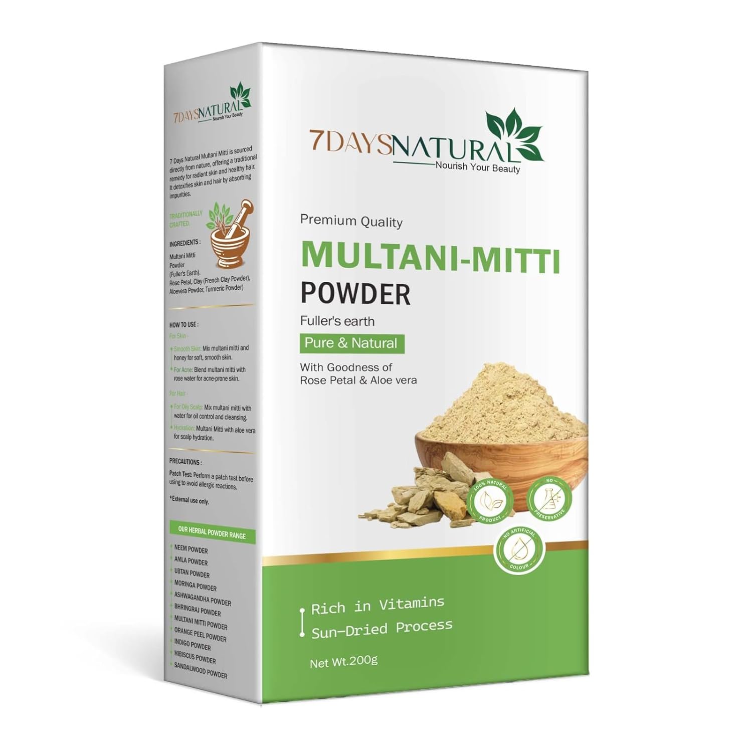 7DAYS NATURAL Multani Mitti Powder For Face & Skin Of Women & Men - 200GM image 0