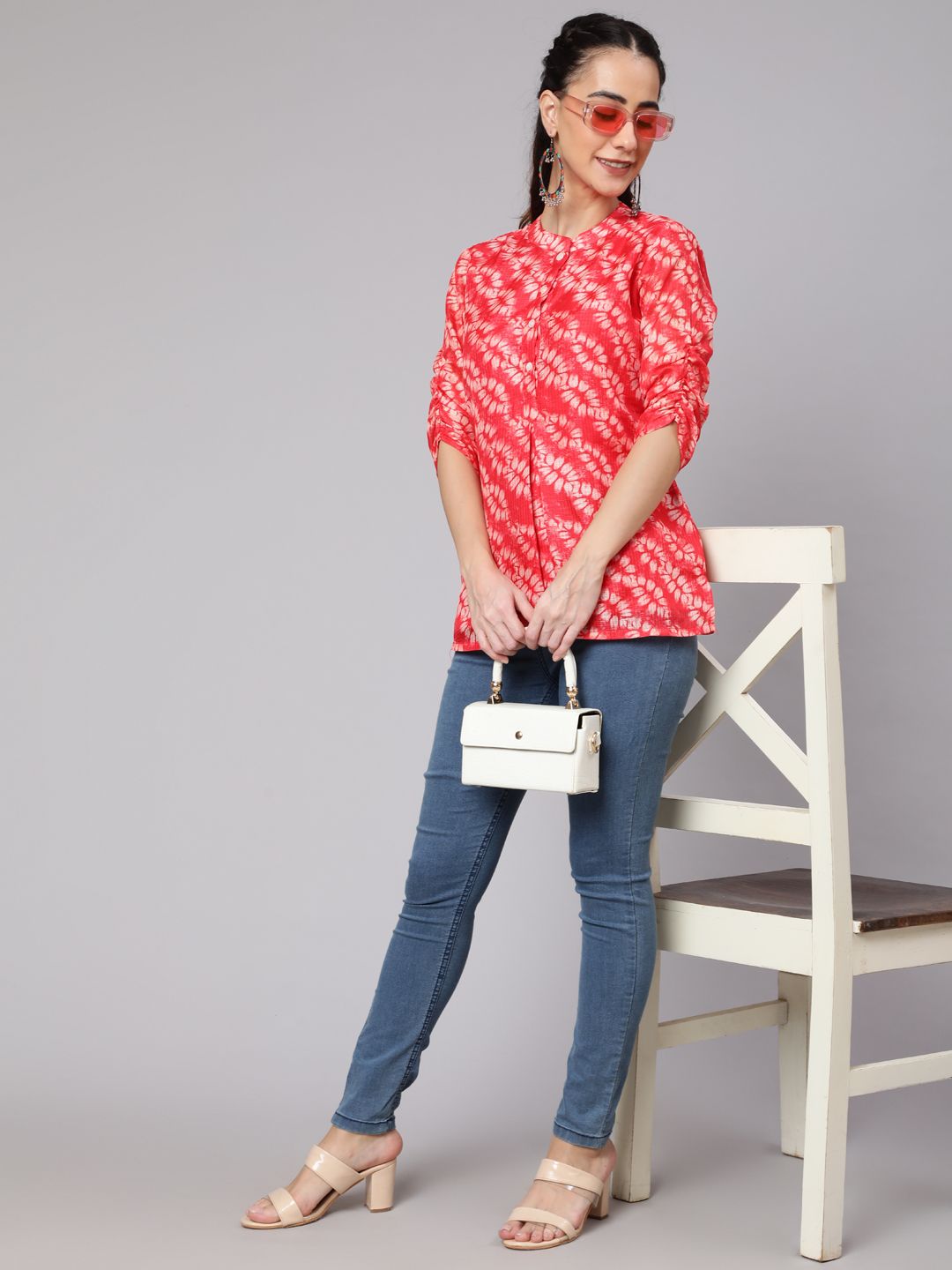 Red Leaf Print Tunic - Elganza