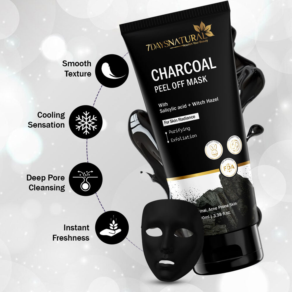7Days Natural Charcoal Black Peel Off Mask for Men & Women | Removes Blackheads and Whiteheads | Active Cooling Effect | Deep Skin Purifying Cleansing(100 ml) image 3