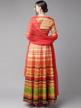 Pink Striped Lehenga Choli With Dupatta - Elganza