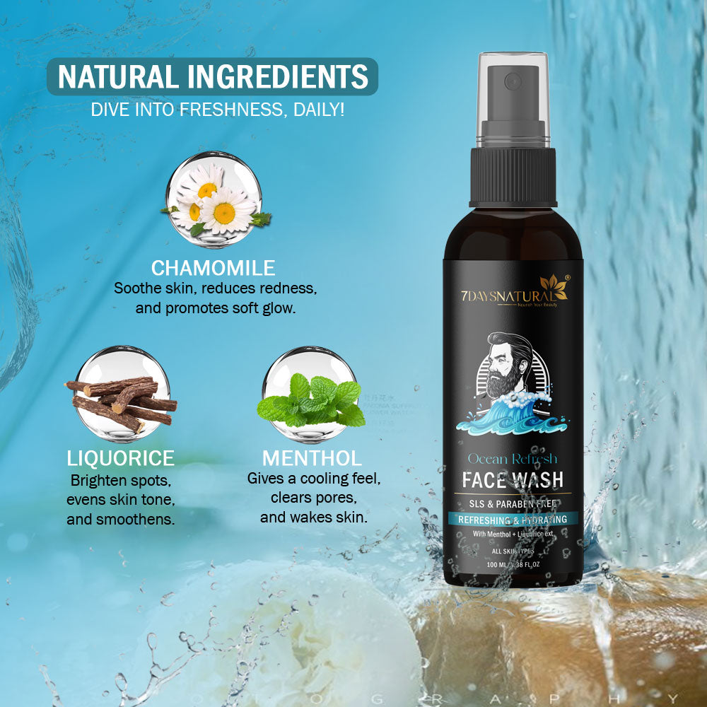 7Days Natural Ocean Refresh Face Wash Refreshing & Hydrating | SLS & Paraben Free | 100 ml image 1