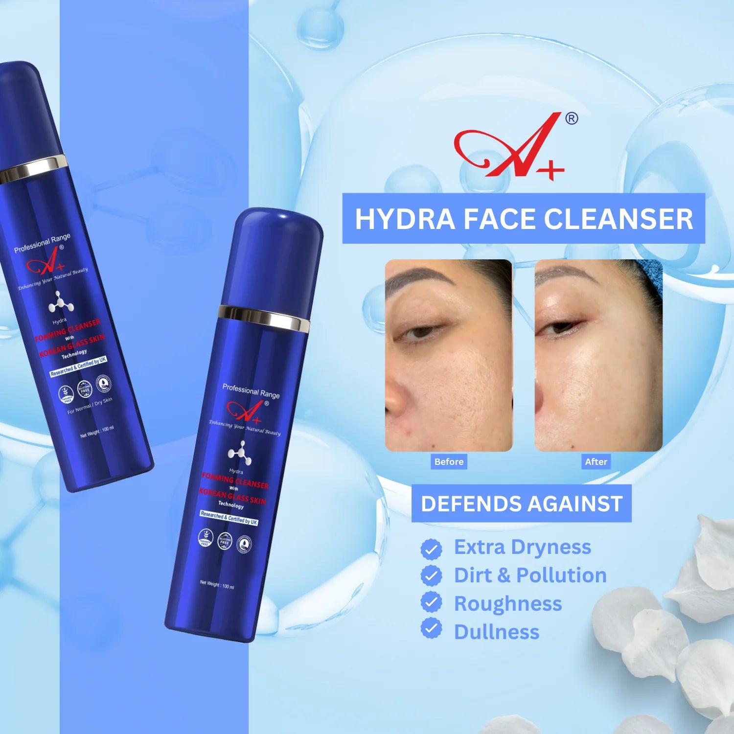 A+ Hydra Foaming Cleanser With Korean Glass Skin Technology (Normal/Dry Skin) – 100 ml image 4