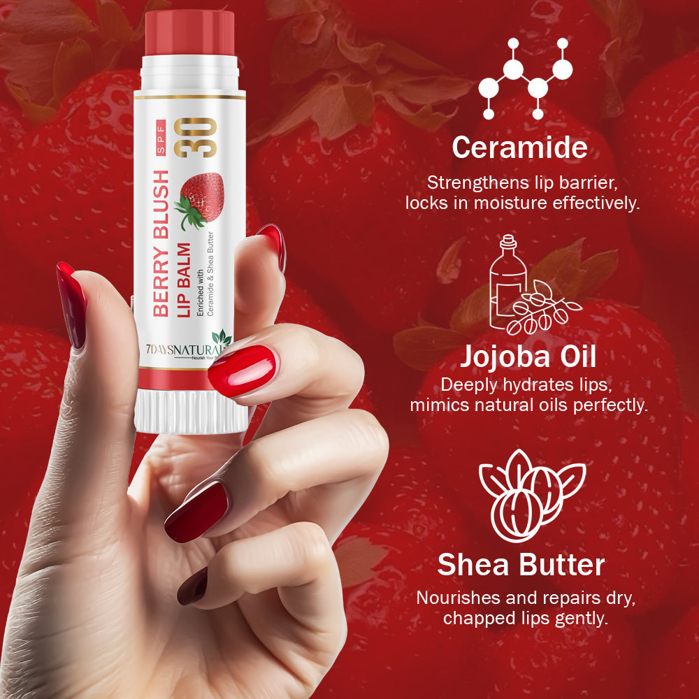 7 DAYS NATURAL Berry Blush With 15 SPF Lip Balm For Lips - 10GM image 7