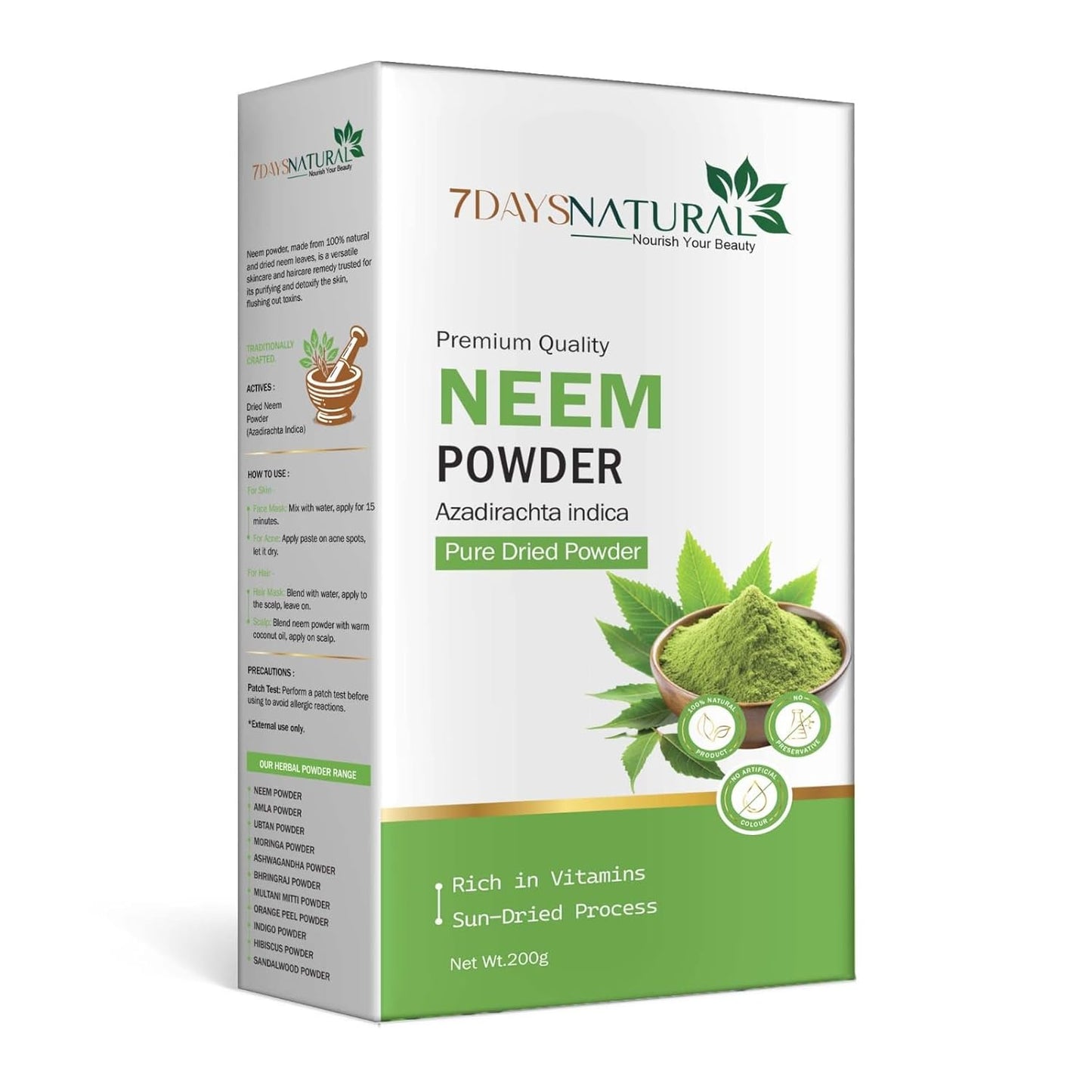 7 DAYS NATURAL Pure & Natural Neem Powder For Hair & Skin - 200GM image 0