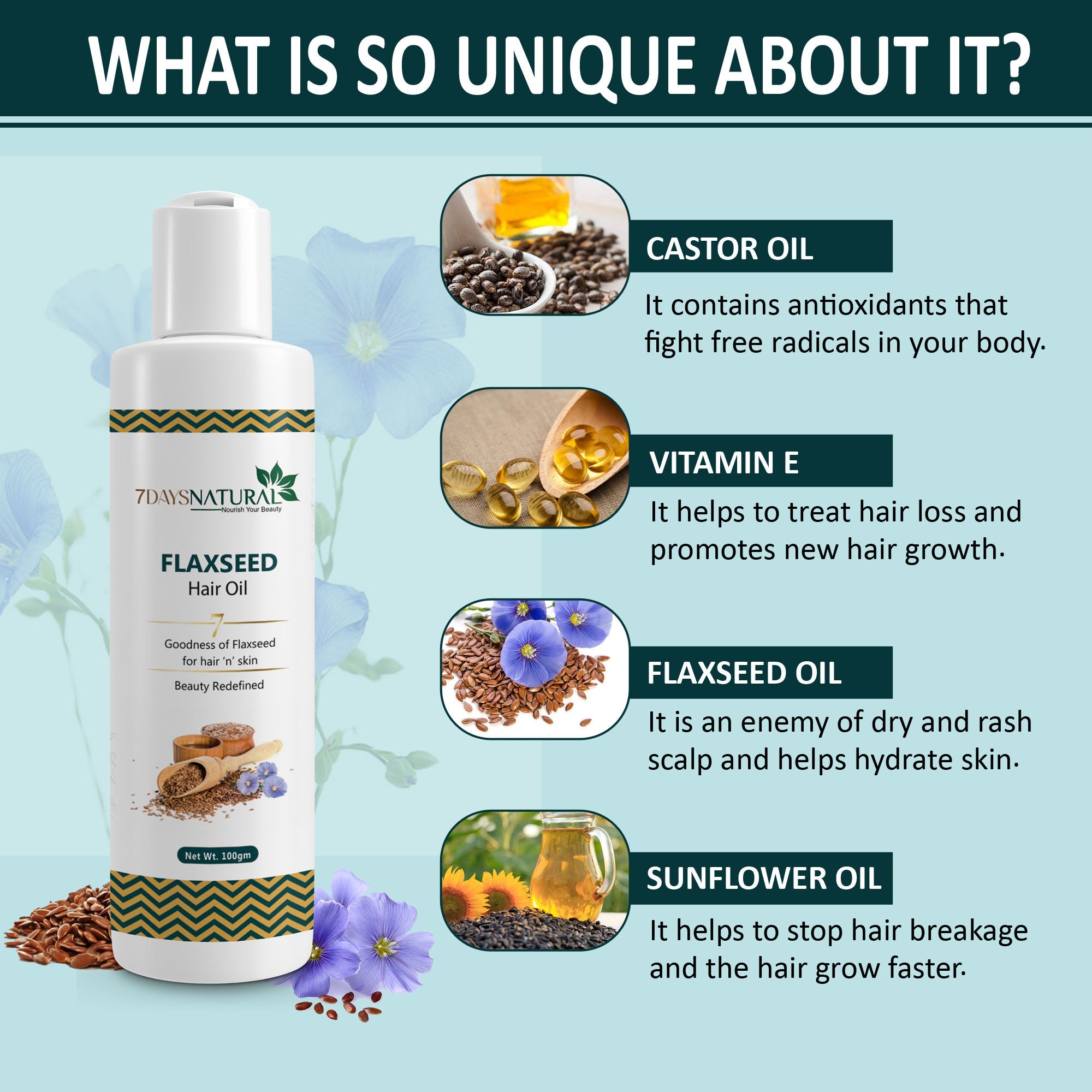 7Days Natural Organic Flaxseed Oil  - 100ml, image 3