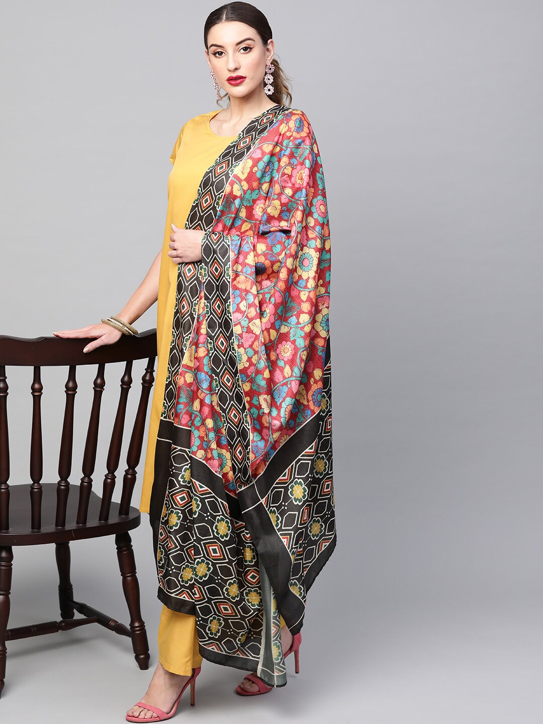 Yellow Kurta Palazzo With Dupatta - Elganza
