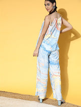 Blue & Yellow Marble Print Top - Elganza