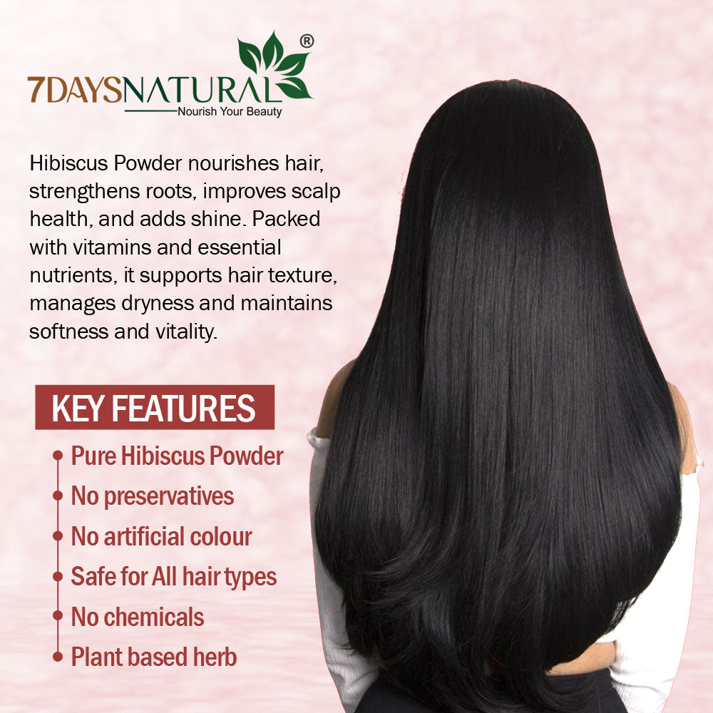 7Days Natural Hibiscus Flower Powder Ideal for Hair pack, Face pack, Eating, and Hibiscus tea | Gudhal Ka Phool Powder | 100% Pure and Natural, No Preservatives- 200gm image 5