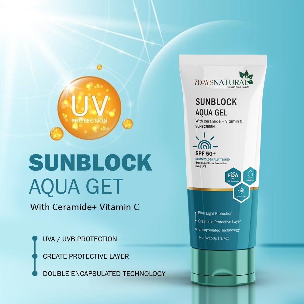 7 DAYS NATURAL Sunblock Aqua Gel Cream For Men & Women - 50GM image 2
