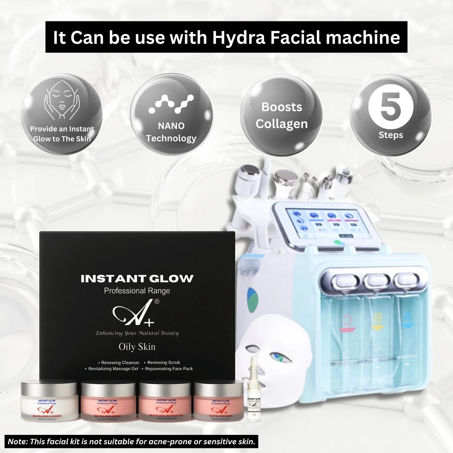 A+ Instant Glow Facial Kit For Oily Skin (400gm+10 ml) image 3