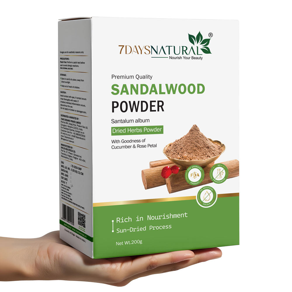 7Days Natural Herbal Sandalwood Face Pack – Sun Dried Ayurvedic Powder with Cucumber & Rose Petal (200 Gm) image 0