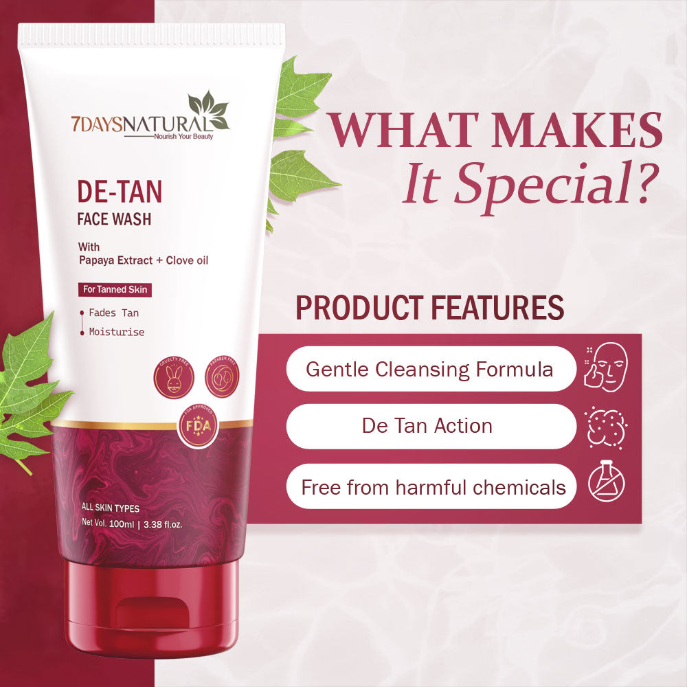 7DAYS NATURAL De-Tan Face Wash For Women & Men Tanned Skin - 100ML image 5