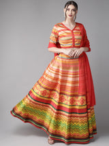 Pink Striped Lehenga Choli With Dupatta - Elganza
