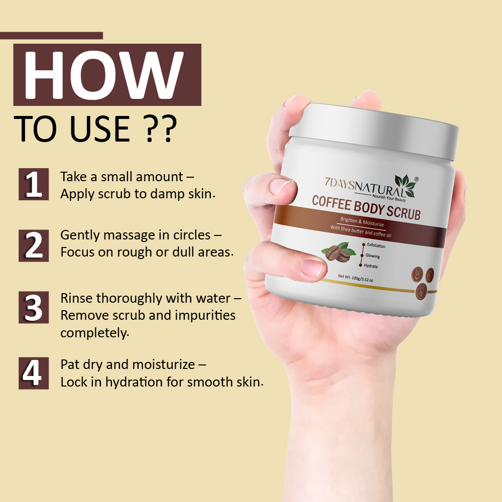 7Days Natural Coffee Body Scrub for Exfoliation, Tan Removal & Soft-Smooth Skin – 100% Natural Scrub image 1