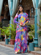 Purple Digital Printed Ready-to-Wear Saree for Women | Poly Chinon Saree with Blouse image 5