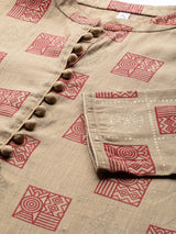 Beige Checked Kurta With Palazzo - Elganza