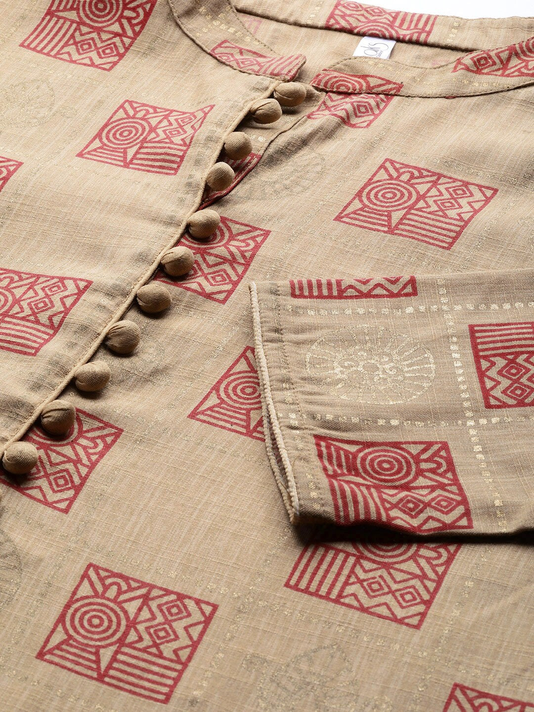 Beige Checked Kurta With Palazzo - Elganza