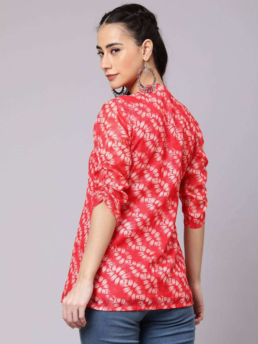 Red Leaf Print Tunic - Elganza