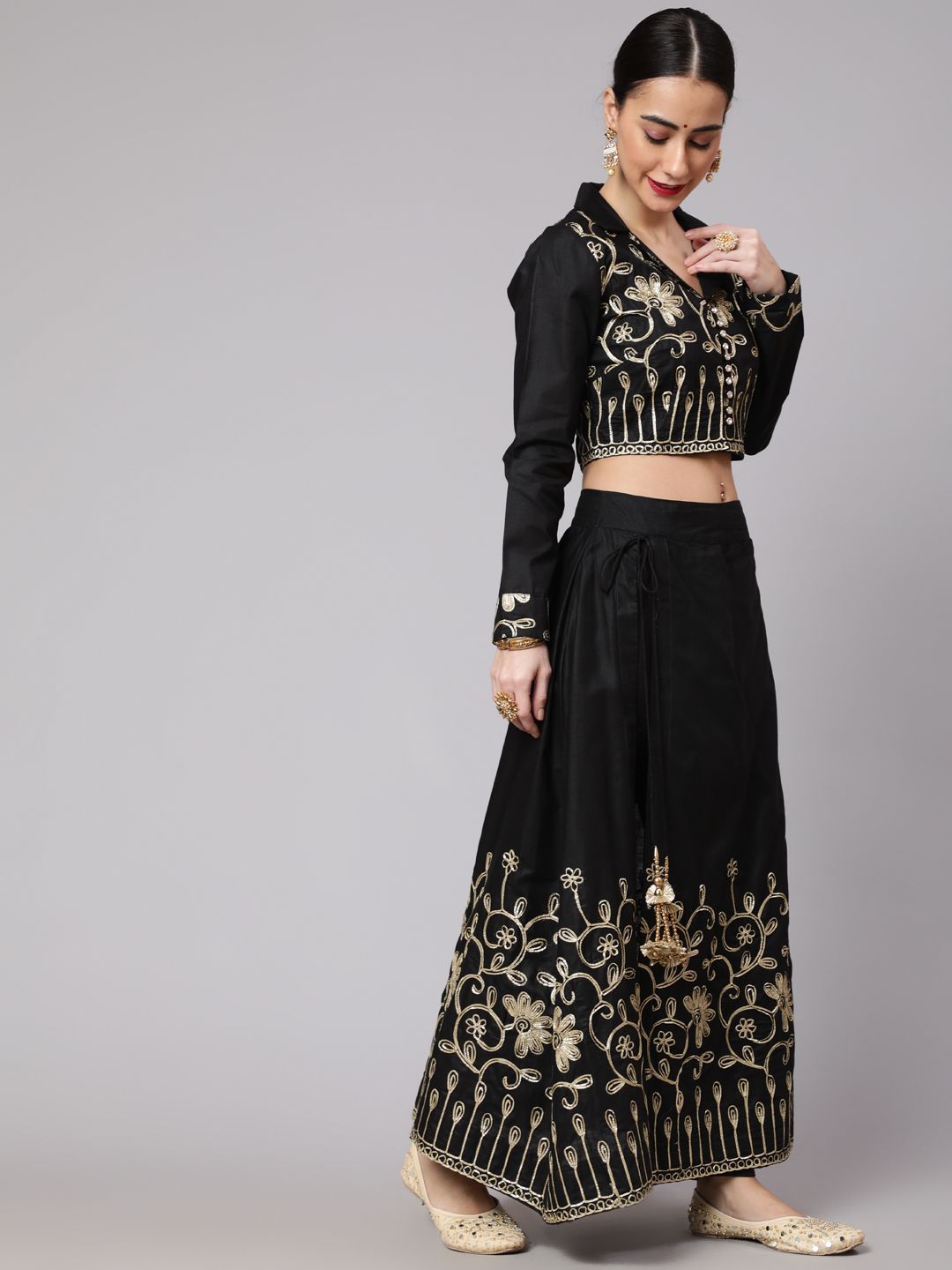 Black Embroidered Lehenga Choli Set - Elganza