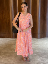 Coral Pure Cotton Floral Printed A-line Kurta Pant Set